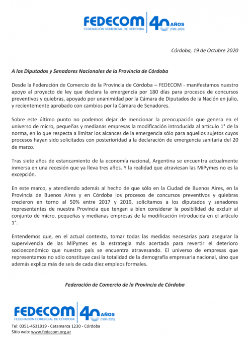 Ley de Concursos y Quiebras: Fedecom solicita que incluyan a mipymes afectadas con anterioridad al inicio de la pandemia
